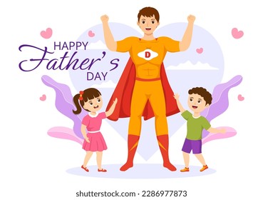 Happy Fathers Day Illustration with Father and his Son Playing Together in Flat Kids Cartoon Hand Drawn for Web Banner or Landing Page Templates