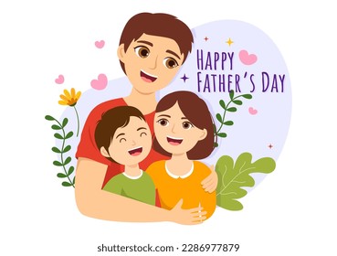 Happy Fathers Day Illustration with Father and his Son Playing Together in Flat Kids Cartoon Hand Drawn for Web Banner or Landing Page Templates