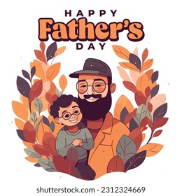 Happy Father's Day illustration, Father and Daughter floral design, Babalar günü kutlu olsun