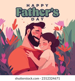 Happy Father's Day illustration, Father and Daughter floral design, Babalar günü kutlu olsun