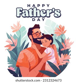 Happy Father's Day illustration, Father and Daughter floral design, Babalar günü kutlu olsun