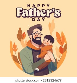 Happy Father's Day illustration, Father and Daughter floral design, Babalar günü kutlu olsun