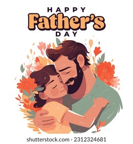 Happy Father's Day illustration, Father and Daughter floral design, Babalar günü kutlu olsun