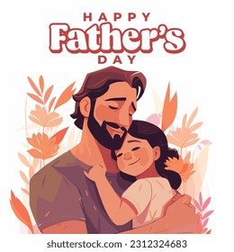 Happy Father's Day illustration, Father and Daughter floral design, Babalar günü kutlu olsun