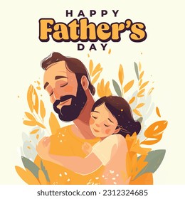 Happy Father's Day illustration, Father and Daughter floral design, Babalar günü kutlu olsun