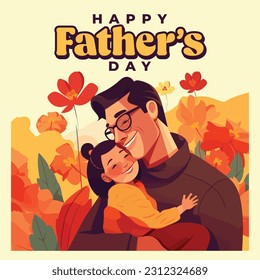 Happy Father's Day illustration, Father and Daughter floral design, Babalar günü kutlu olsun