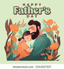 Happy Father's Day illustration, Father and Daughter floral design, Babalar günü kutlu olsun