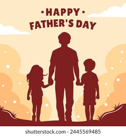 Happy Father's Day illustration, father with kids holding hands, suitable for greeting card, sale, banner, Background