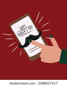 Happy Father's Day Illustration at Hand Touch NoteBook and Mustache