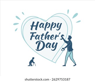 Happy Fathers Day Illustration with Heart and Family Figures