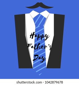 Happy Father's Day illustration with tie and mustache for greeting card or invitation