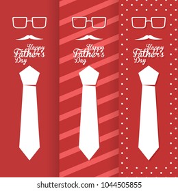 Happy Father's Day illustration with tie glasses and mustache collection and different pattern background for greeting card or invitation