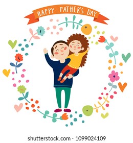 Happy Father's Day illustration in vector 
 on white isolated background. Cartoon style, good for greetings and holiday invitations