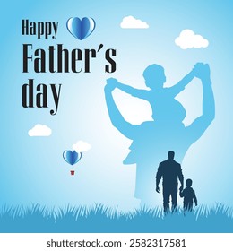 Happy Father's Day  image For posters, covers, banners, social media posts Postcard design and other Father's Day concepts through simple cartoon images, passing on love from father to child.