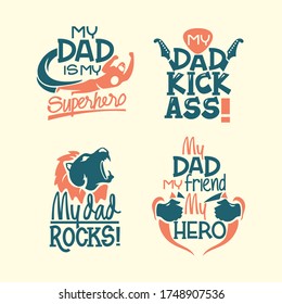 Happy Fathers Day inspirational and quote poster vector set