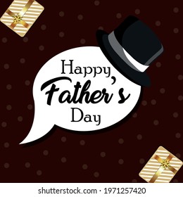 Happy fathers day invitation greeting card and background with hat and gifts