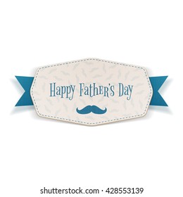 Happy Fathers Day Label with blue Ribbon