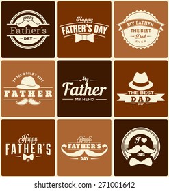 Happy Father's Day Label Designs Collection - A set of nine brown colored vintage style Father's Day Designs on variously colored brown backgrounds