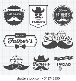 Happy Father's day labels logo black and white collection concept design background, vector illustration