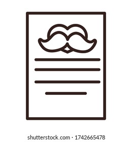 happy fathers day, letter moustache love decoration celebration vector illustration line style icon