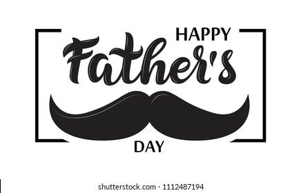 Happy father`s day lettering background design. Vector typographic illustration of handwritten Happy Fathers Day with light rays. 