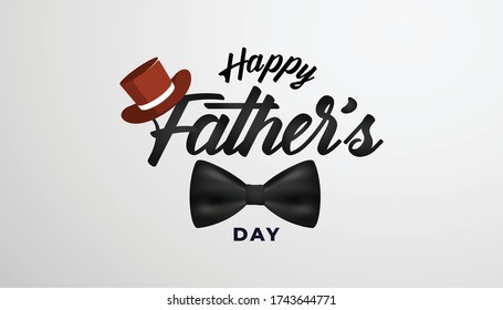 Happy Fathers day Lettering Background with a tie and hat Vector Illustration