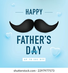 Feliz Día de los Padres Traer fondo con bigote, corbata de arco y corazones azules Vector Ilustración