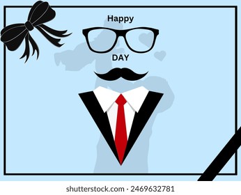 Happy father`s day lettering background. Happy Fathers Day calligraphy banner with with striped tie and glasses, men`s and suit. Dad my king vector illustration