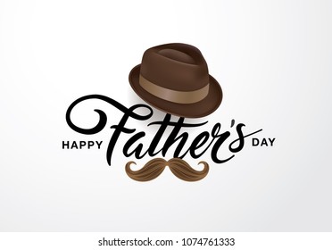 Happy Father's Day lettering design with hat and moustache