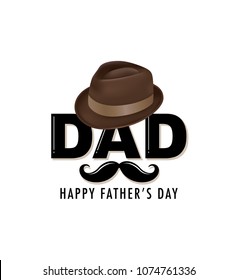 Happy Father's Day lettering design with hat and moustache