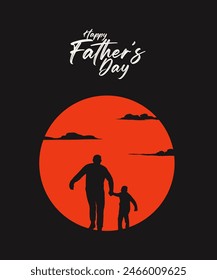 Happy Father's Day lettering with happy father and son playing together vector illustration 
