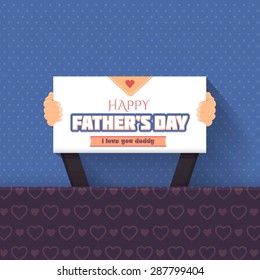 Happy Father's Day Lettering, Flat Long Shadow Style Signboard Hold Hands Template 