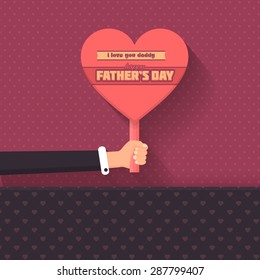 Happy Father's Day Lettering, Flat Long Shadow and Heart Style Signboard Hold Hand