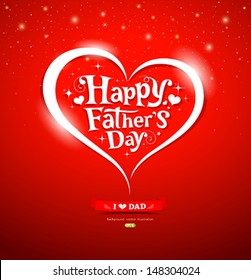 Happy father's day lettering Greeting Card on red background, vector illustration