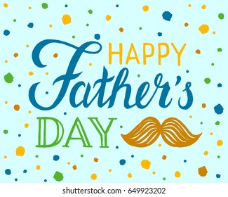 Happy Fathers day lettering with mustache on blue background