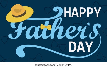 Happy Father's Day lettering on blue background. Horizontal vector greeting card. 