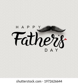 Happy Father's Day lettering phrase. Hand drawn Fathers day greeting text. Black and white quote. poster, prints, card design element. Moustache and repeating pattern background. Vector illustration.