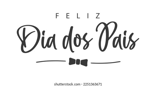 Happy father's Day lettering in Portuguese and bow-tie. Cartoon. Vector illustration