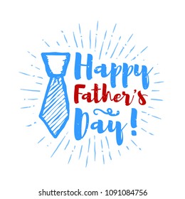 Happy father's day lettering with sunbursts background. Vector illustration