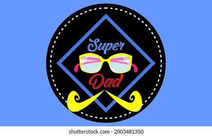 Happy father's day lettering text with Glasses on blue background