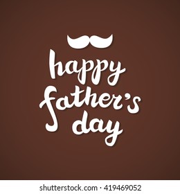 Happy father's day lettering text with moustache on brown background