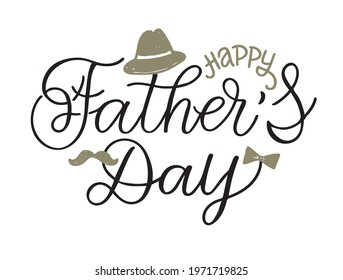 Happy Fathers Day lettering typography for postcard, card, invitation. Greeting card. Vector illustration EPS 10. Dad, Daddy calligraphy logo, badge, icon. Banner on textured background with ribbon