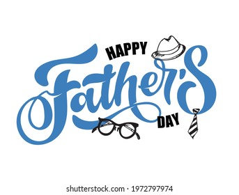 Happy Fathers Day lettering typography for postcard, card, invitation. Greeting card. Vector illustration EPS 10. Dad, Daddy calligraphy logo, badge, icon. Banner on textured background with ribbon
