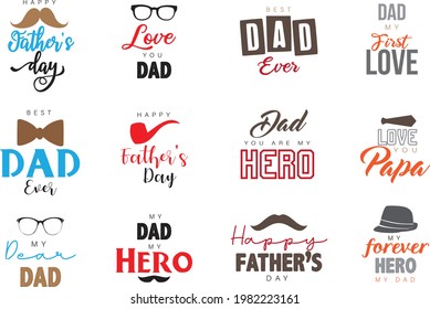 Happy fathers day lettering. typography lettering quotes, best dad calligraphy phrases. fathers day handwritten lettering illustration set. vector set