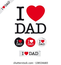 happy fathers day, i love dad, font type with signs, stickers and tags