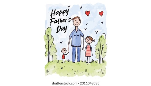 Happy Father's Day love Family dad father postcard drawing