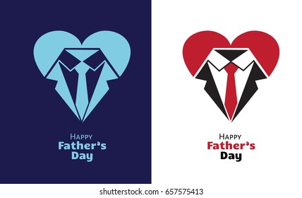 happy fathers day love Heart Suit logo necktie design. vector illustration