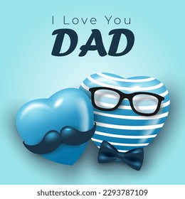 Happy Father's Day I Love You DAD background and minimalist heart design.