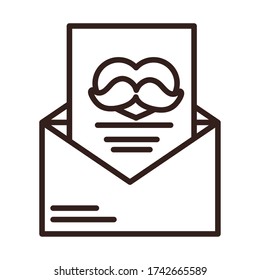 happy fathers day, mail envelope letter moustache celebration vector illustration line style icon