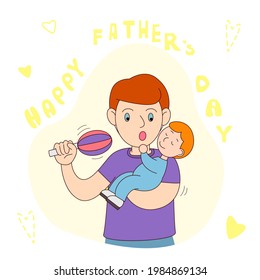Happy father's day. A man with a baby in his arms sings a lullaby